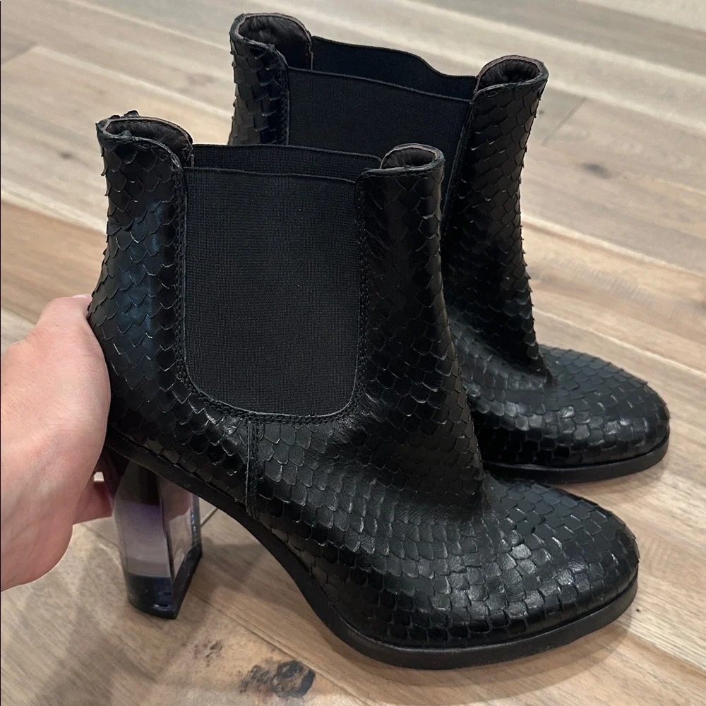 AGL Black laser Textured Heeled Boots with Transparent Heel - Picture 6 of 11